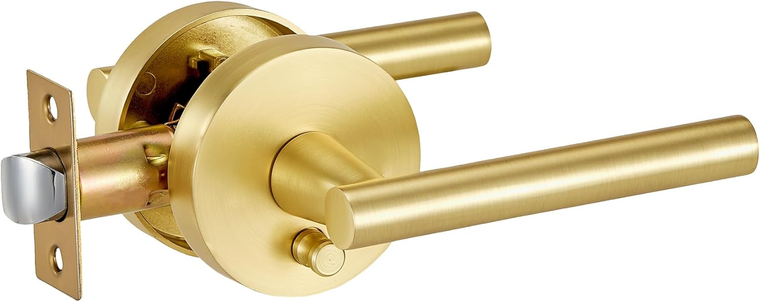 Brushed Gold Door Handles for Interior, Heavy Duty Privacy Lever