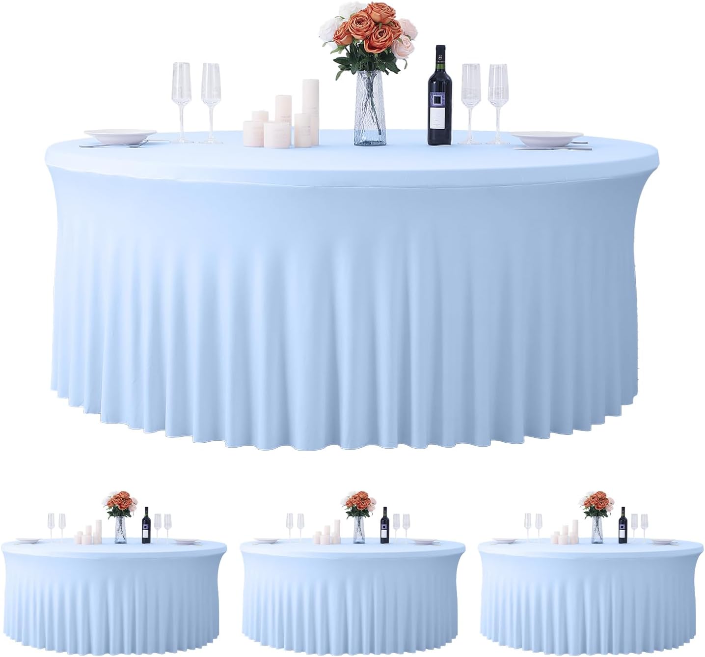 120 Inch Sky Blue Fitted Tablecloths for 5 FT Round Tables
