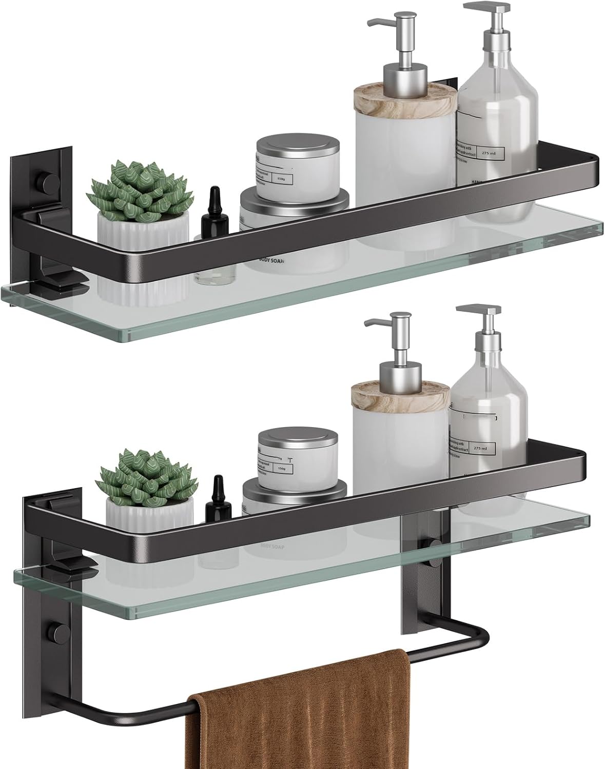 Danpoo Bathroom Shelves Wall Mounted with Towel Bar and Holder