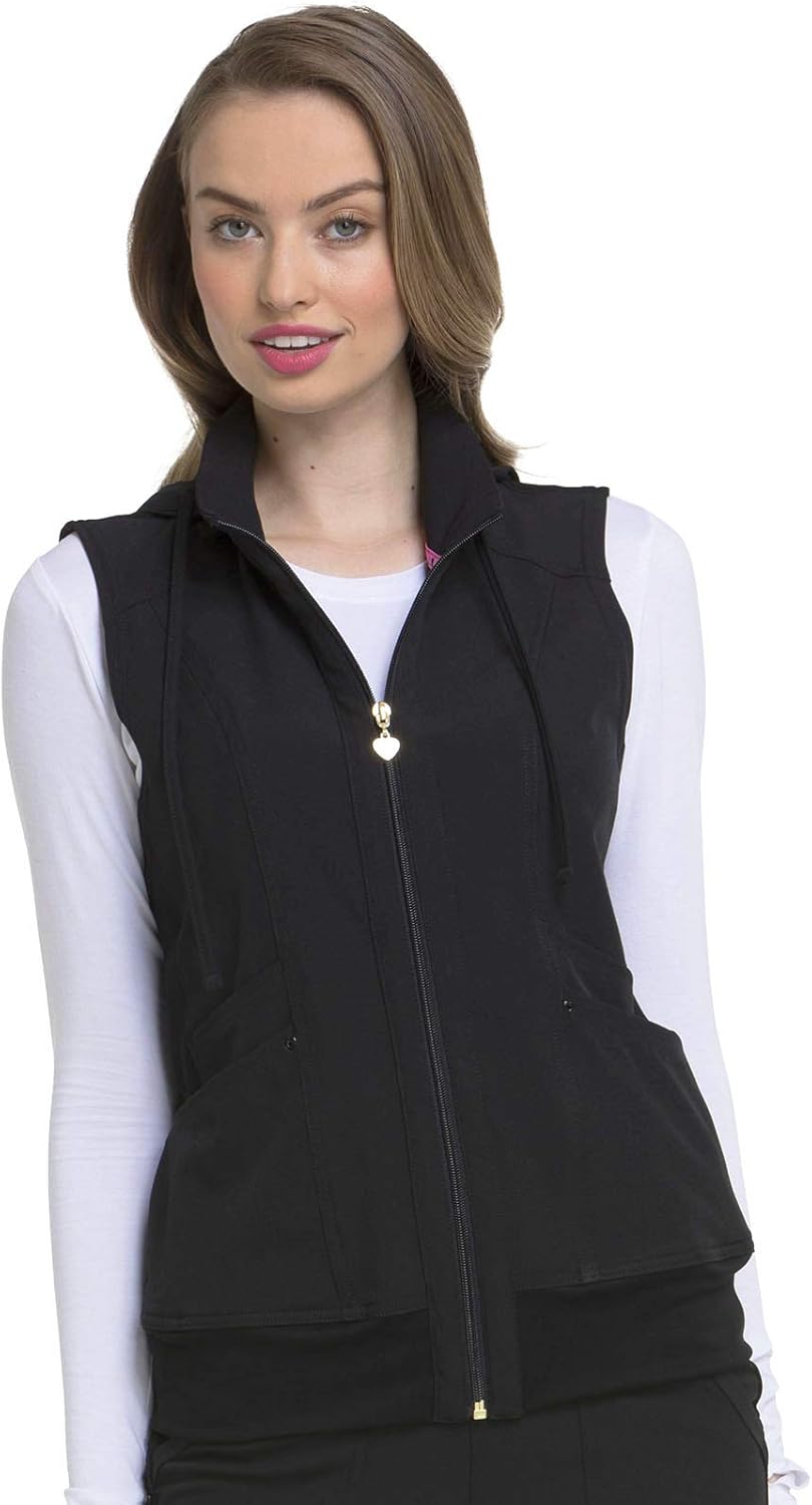 HeartSoul Zip Front Scrub Vest with Detachable Hood for Women
