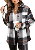 Womens Casual Plaid Shacket Brushed Flannel Button Down Pocketed Shirt