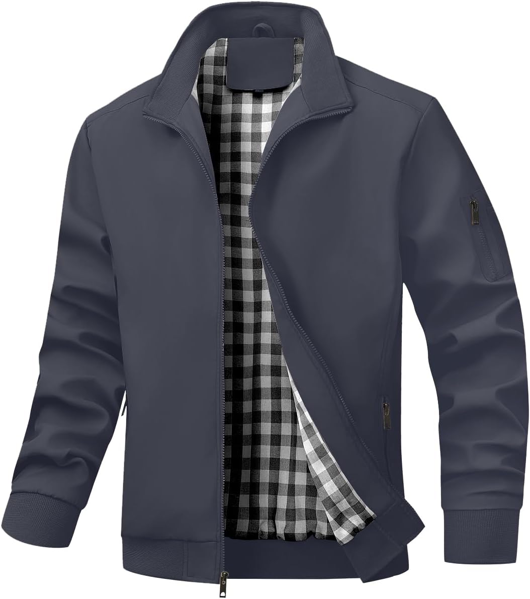 Men's Bomber Jacket Lightweight Casual Windbreaker Zip Up Coat