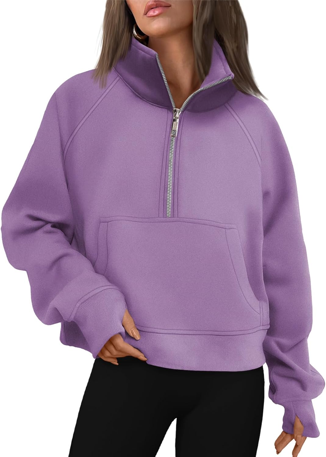AUTOMET Womens Half Zip Cropped Pullover Fleece Hoodies