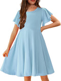 Girls Summer Ruffle Short Sleeve Swing Midi Dress - Twirl-Ready