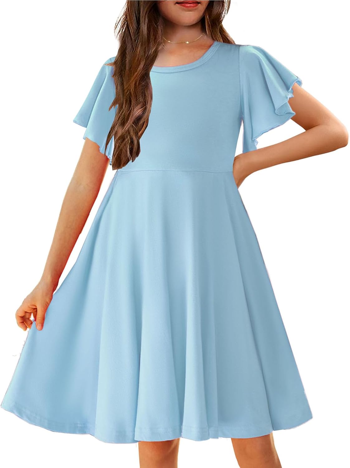 Arshiner Girl's Summer Dresses with Ruffle Short Sleeves
