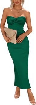 Tube Twist Knot Front Ribbed Knit Maxi Dress - Flattering Strapless