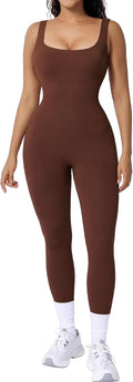 Jumpsuits for Women Built-In Bra Ribbed Square Neck Bodycon