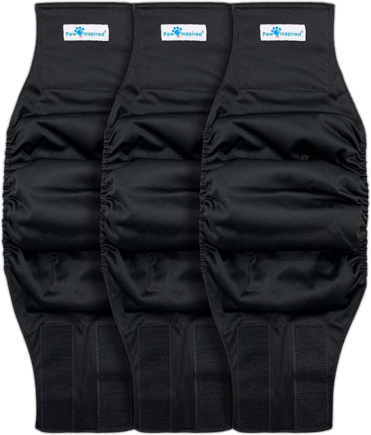 Washable Male Dog Wraps | Prevents Marking (Medium, Black)