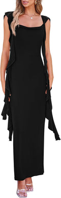 Women's 2025 Summer Wedding Guest Maxi Dress - Bodycon Ruffle Fit