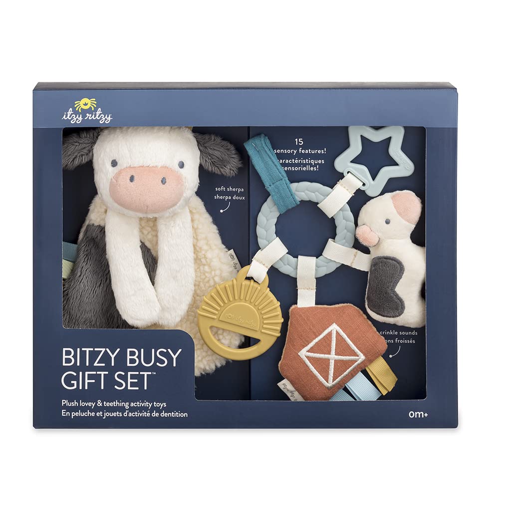 Farm-themed Teething & Play Set - Cow Lovey & Busy Ring Toy