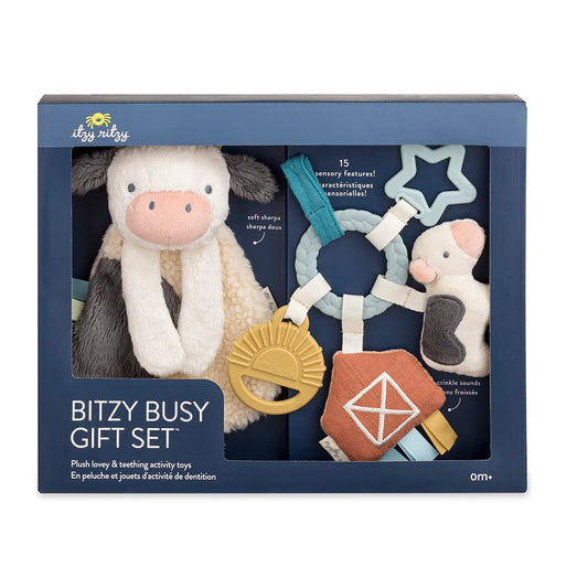 Farm-themed Teething & Play Set - Cow Lovey & Busy Ring Toy