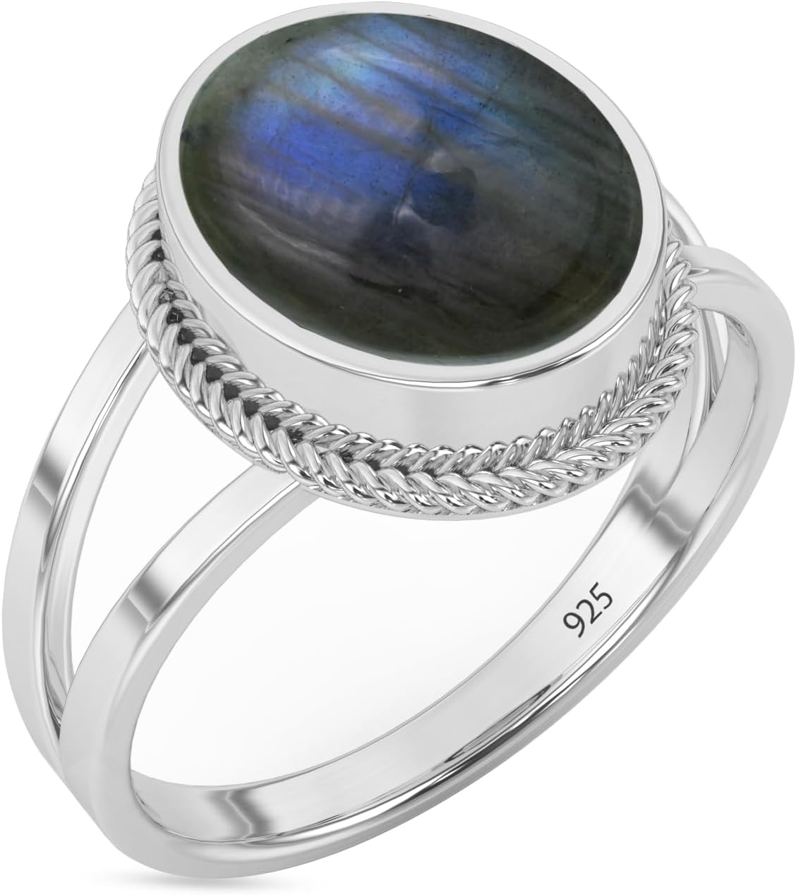 Sterling Silver 925 Ring with Natural Labradorite Gemstone