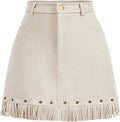 WDIRARA Faux Suede Fringe Skirt High Waisted Western Mini - Festive