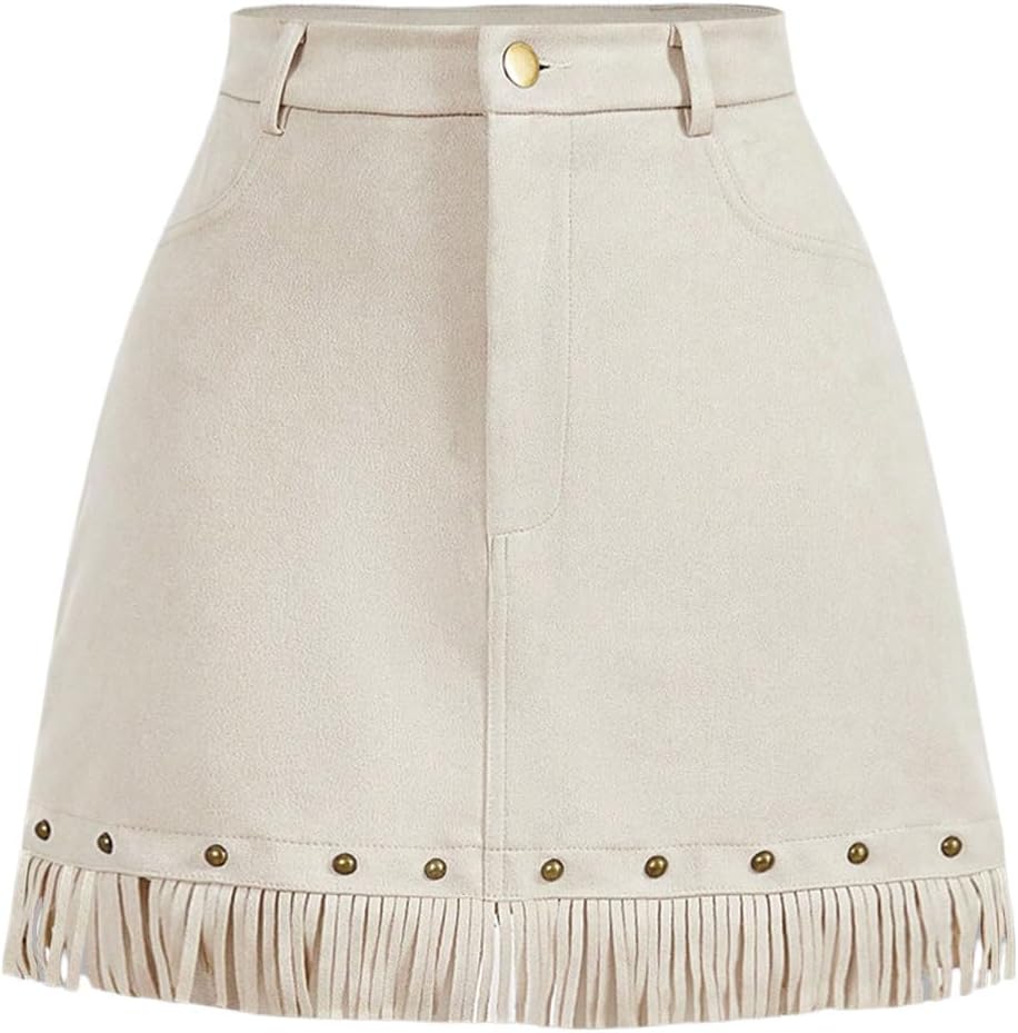 WDIRARA Women's Faux Suede Fringe Skirt for Stylish Outfits