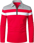 Mens Long Sleeve Polo Shirt Slim Fit Patchwork T Shirt - Casual Style