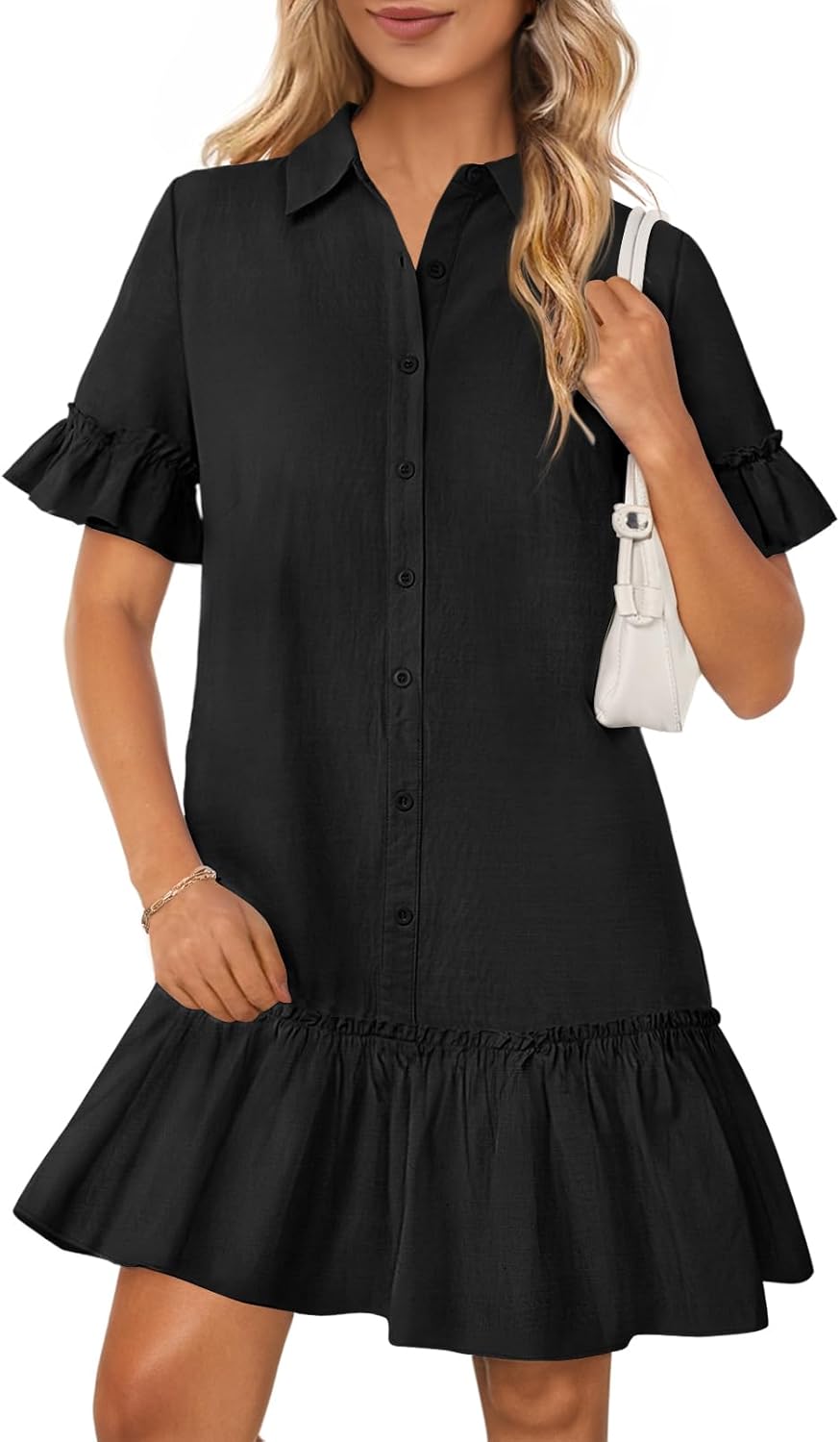 MEROKEETY Women's Summer Button Down Shirt Dress with Pockets