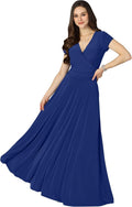 Royal Cobalt Blue Womens Short Sleeve V-Neck Maxi Dress - Flowy Fit