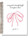 Trendy Coquette Pink Bow Christian Notebook - Hardcover Spiral Journal