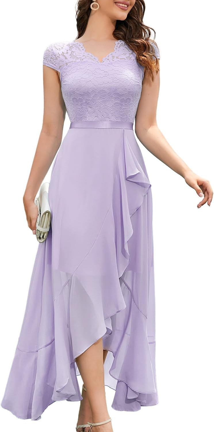 Elegant Hi-Lo Floral Lace Dress for Wedding Guests and Parties