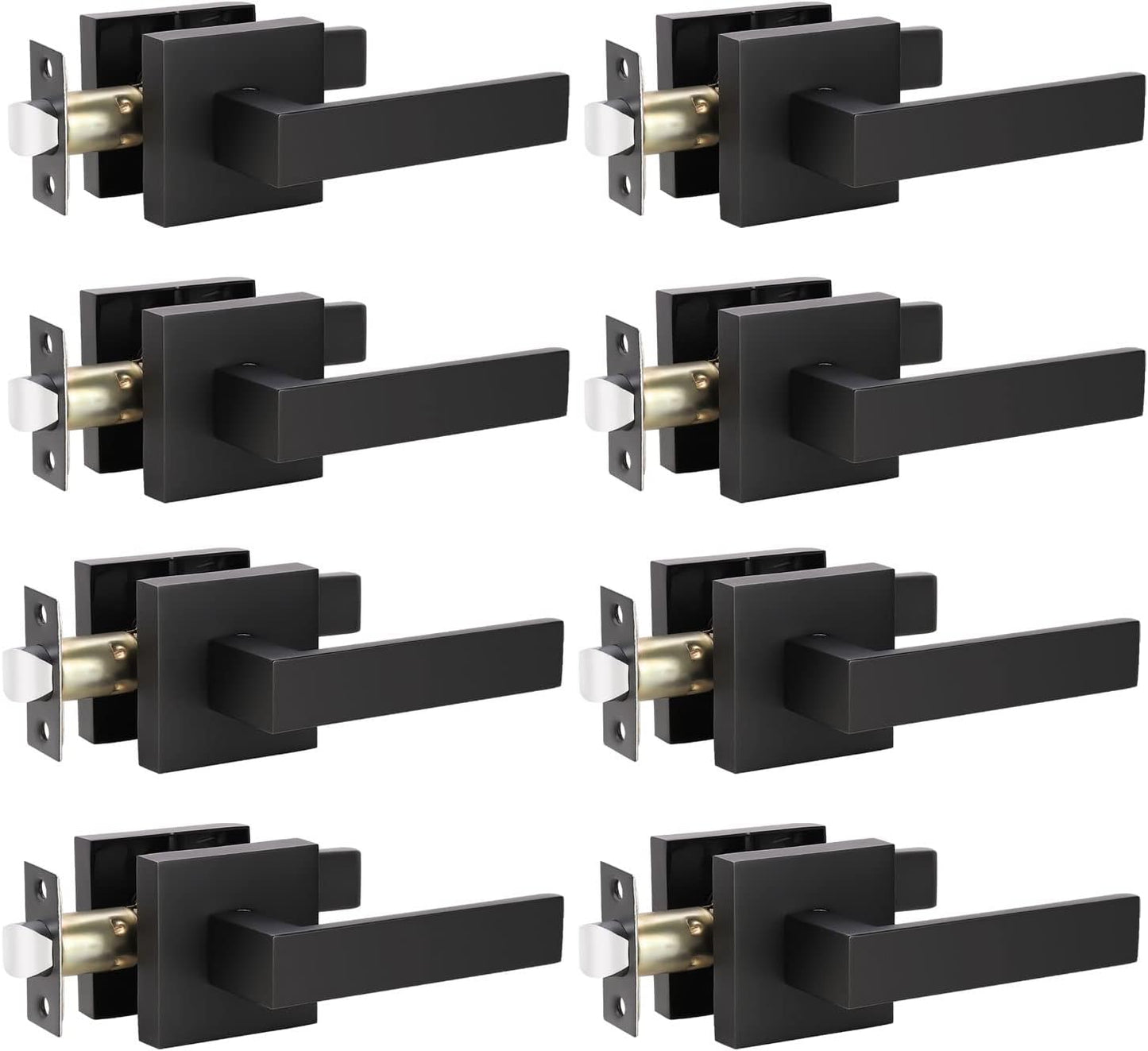 KNOBWELL 8 Pack Modern Square Passage Door Lever in Matte Black