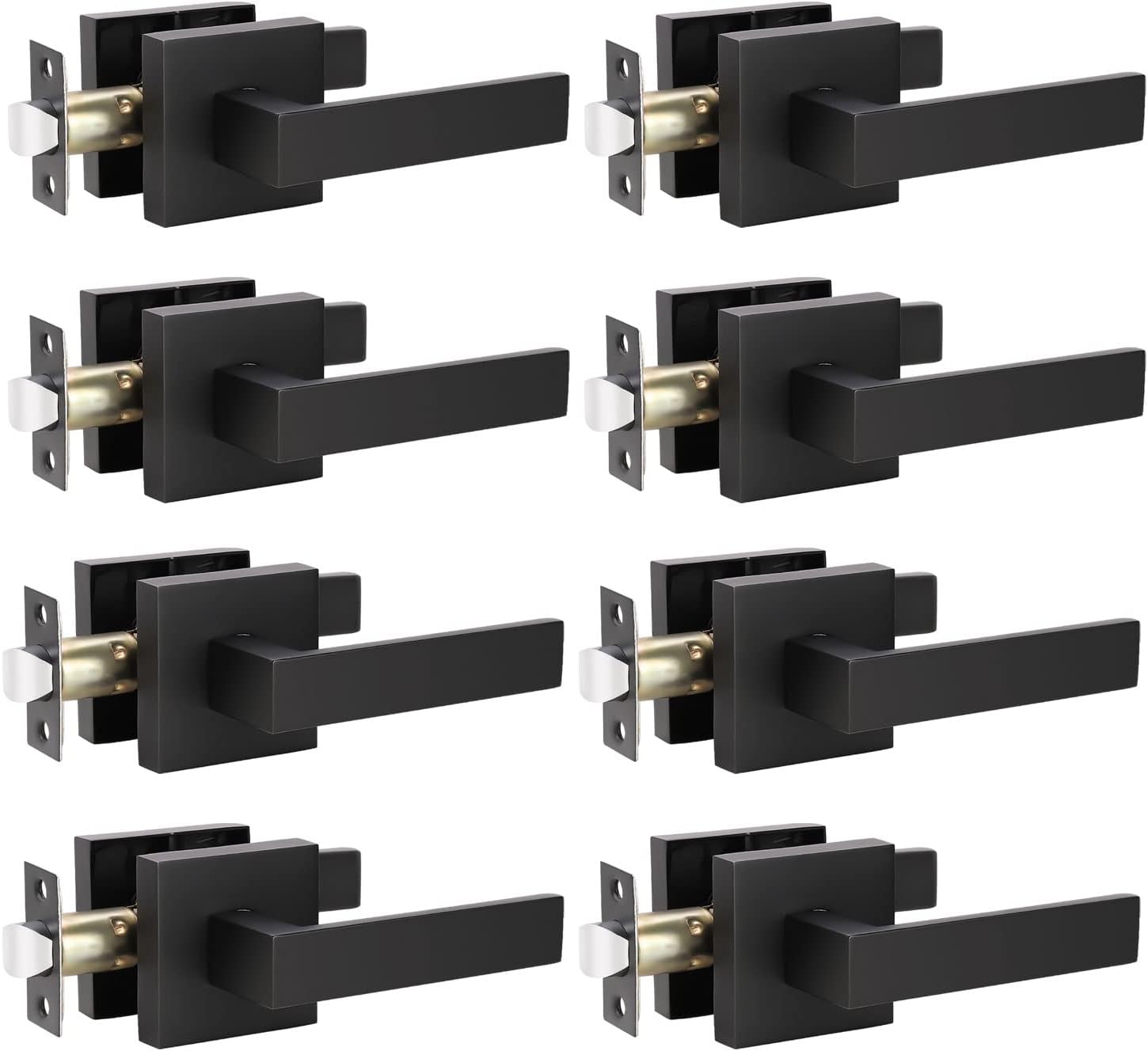 KNOBWELL 8 Pack Modern Square Passage Door Lever in Matte Black