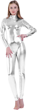 Kepblom Shiny Metallic Unitard Turtleneck Catsuit - Stretchy Fit