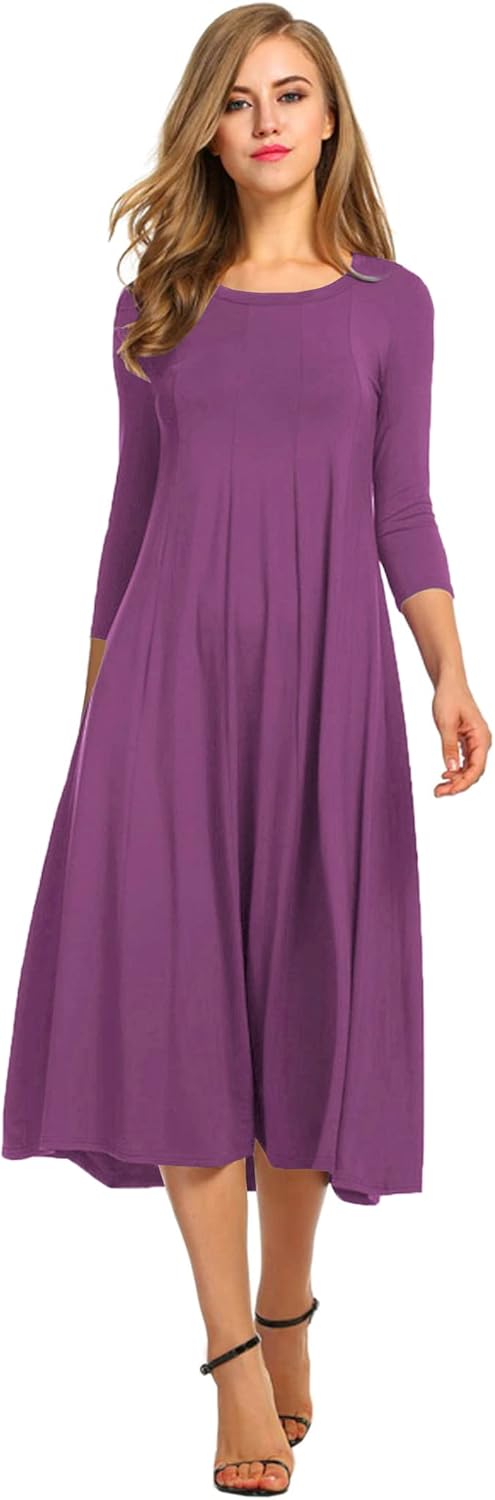 HOTOUCH Women's 3/4 Sleeve A-line Midi Long Dress for Elegance