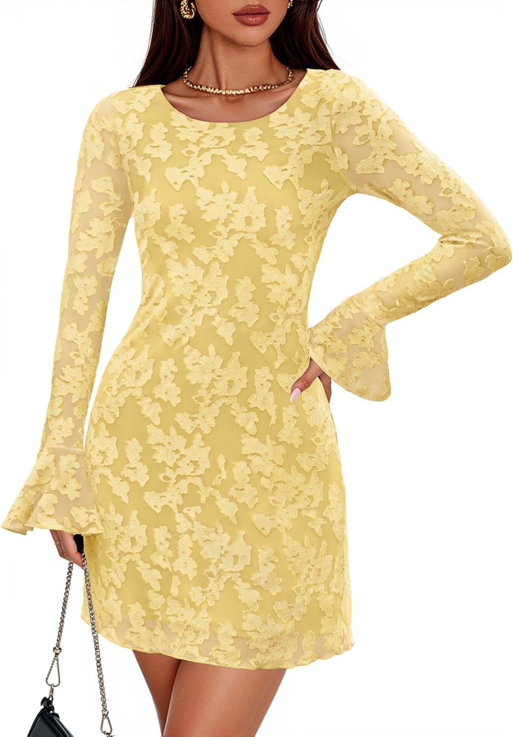 ZESICA Long Sleeve Mini Dresses for Women - Floral Bodycon Style