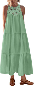 BTFBM Summer Dress with Halter Design - Women's Casual Maxi Style