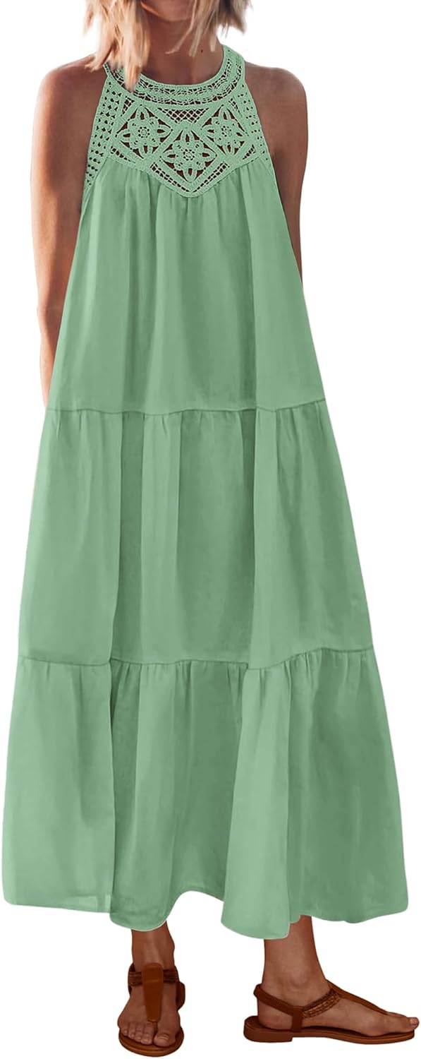 BTFBM Summer Halter Dresses for Women 2025 Casual Maxi Dress