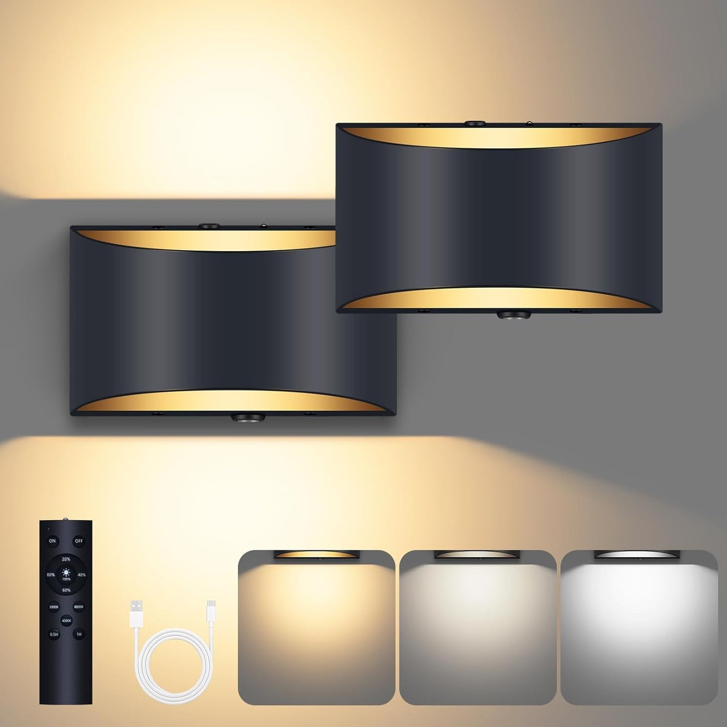 Battery Operated Wall Sconces Set of 2 with Remote Control