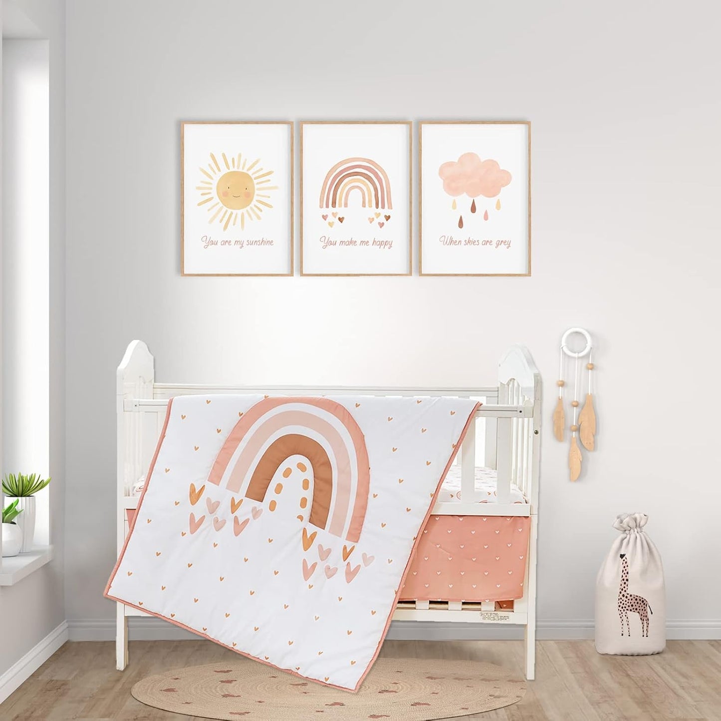 Cokouchyi 3 Piece Rainbow Boho Crib Bedding Set for Nursery