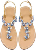 Women's Rhinestone Flat Sandals with Ankle Tie Clip Toe - Jeweled