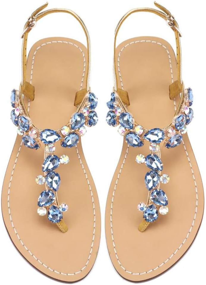 AIJIVOU Women's Rhinestone Flat Sandals for Summer Beach Fun