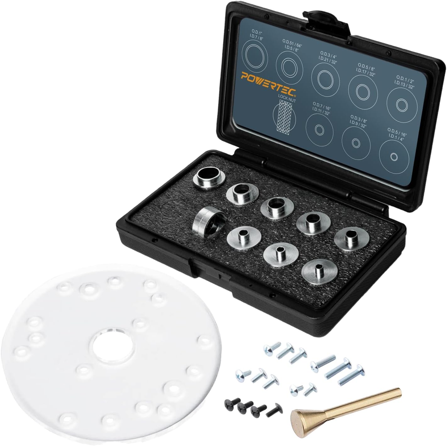 POWERTEC 6-1/2 Router Base Plate & 10Pcs Bushing Set