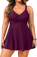 Plus Size Purple Tankini Swim Dress - Two Piece Tummy Control