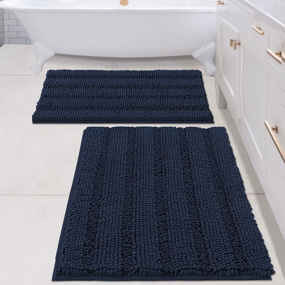 Super Absorbent Chenille Striped Bath Mats Set for Comfort