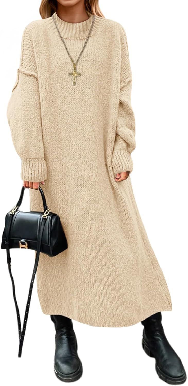 Oversized Sweater Dress for Women - Cozy Mock Neck Maxi Style