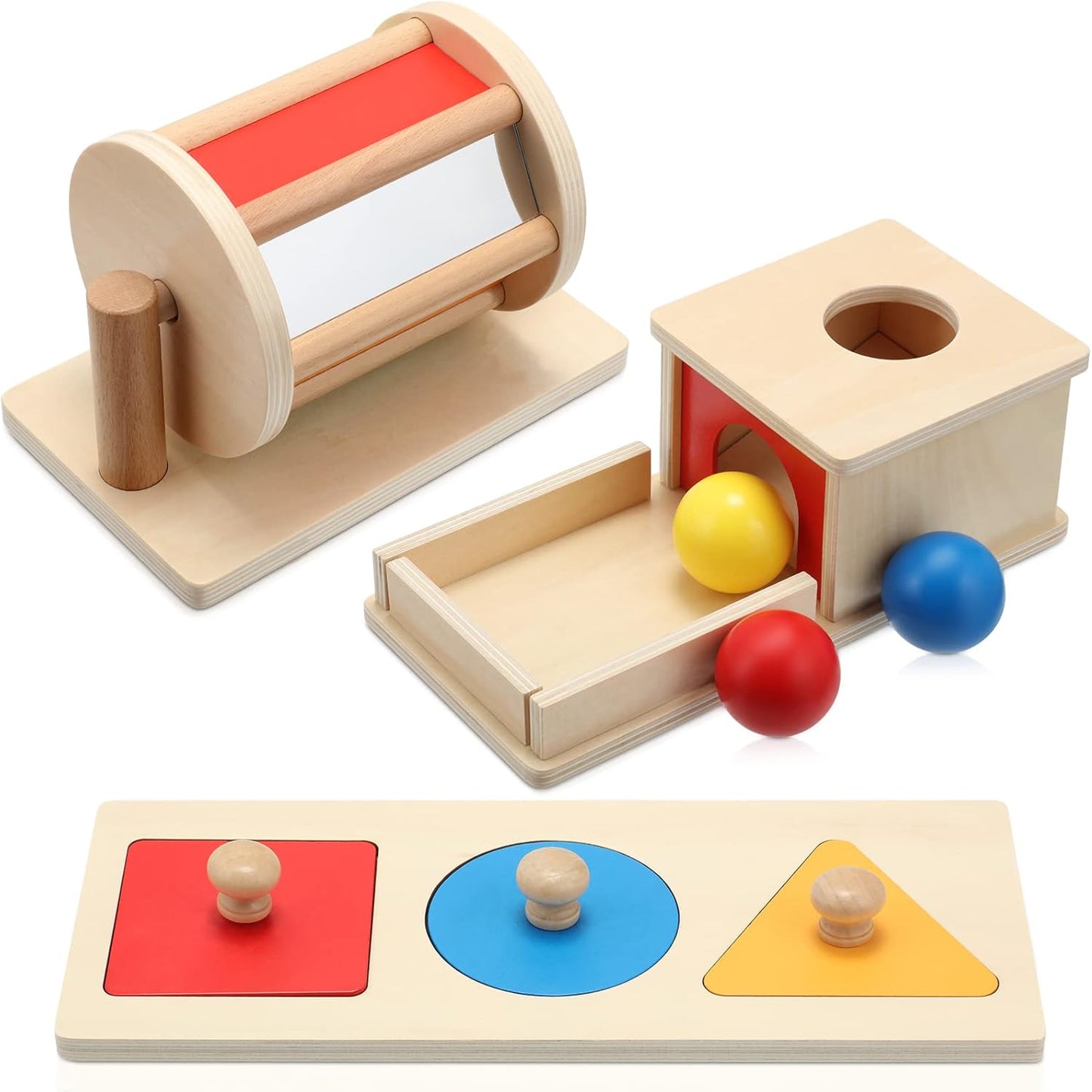 Sratte 3 Pcs Wooden Baby Toys Set for Infants and Toddlers