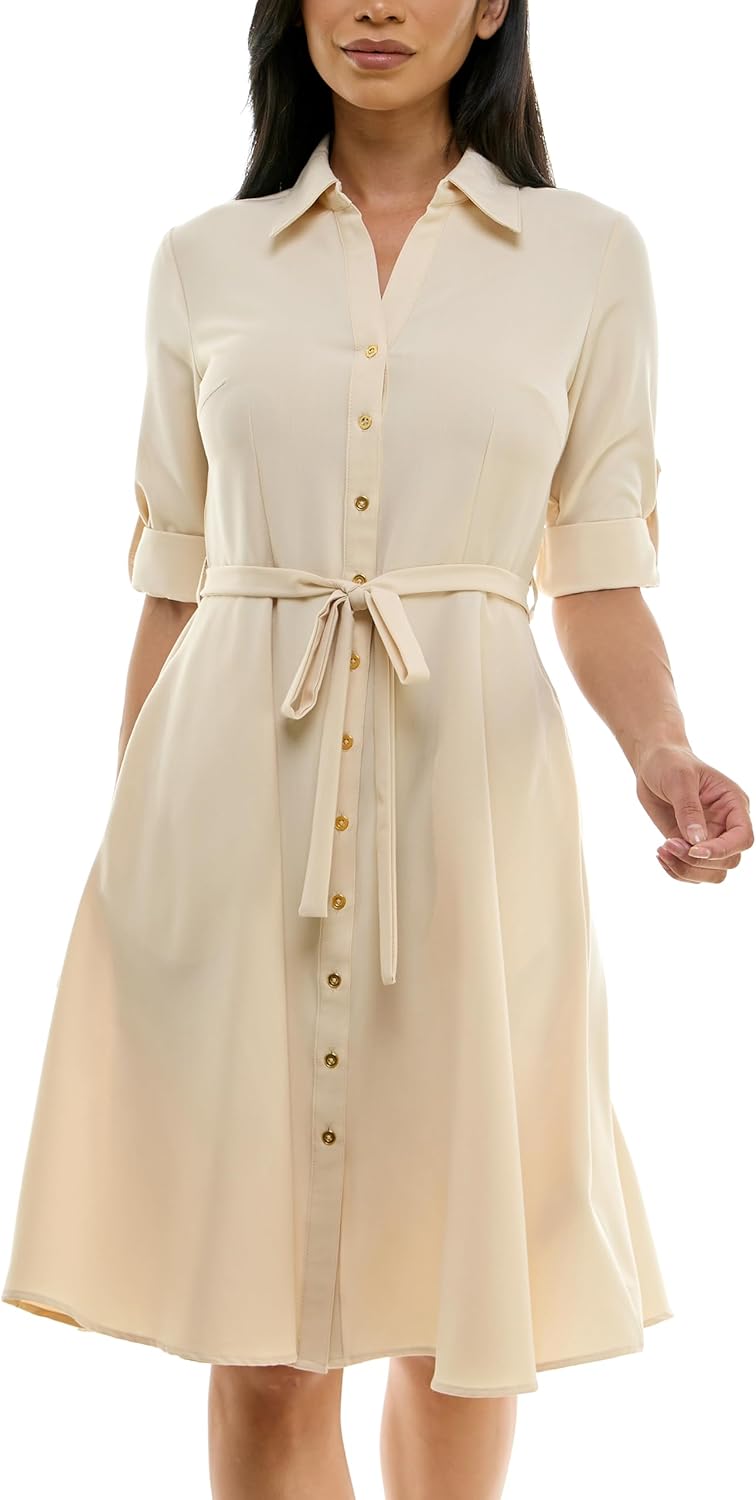 Sharagano Womens Button Front Pleated Shirt Casual Dress Review