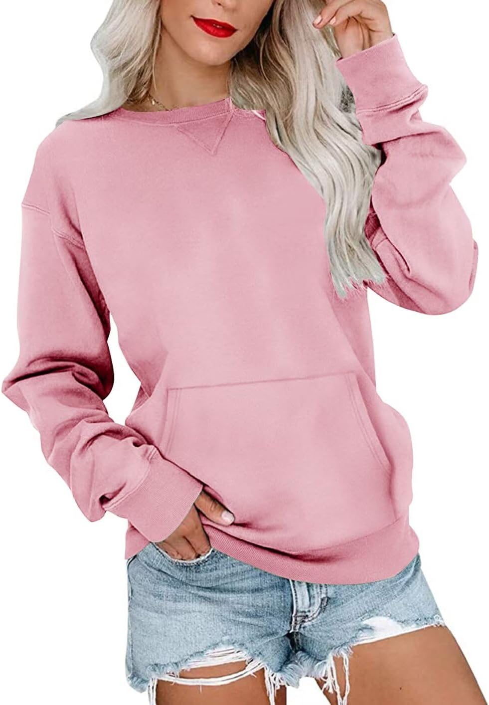 Lightweight Long Sleeve Sweatshirt with Pocket - Comfy Style!