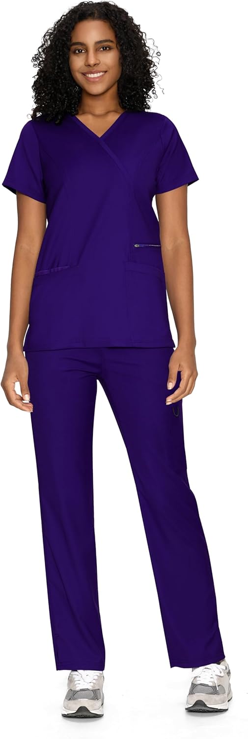 COZYFIT Scrubs for Women - Soft Fabric Mock Wrap Top & Pants