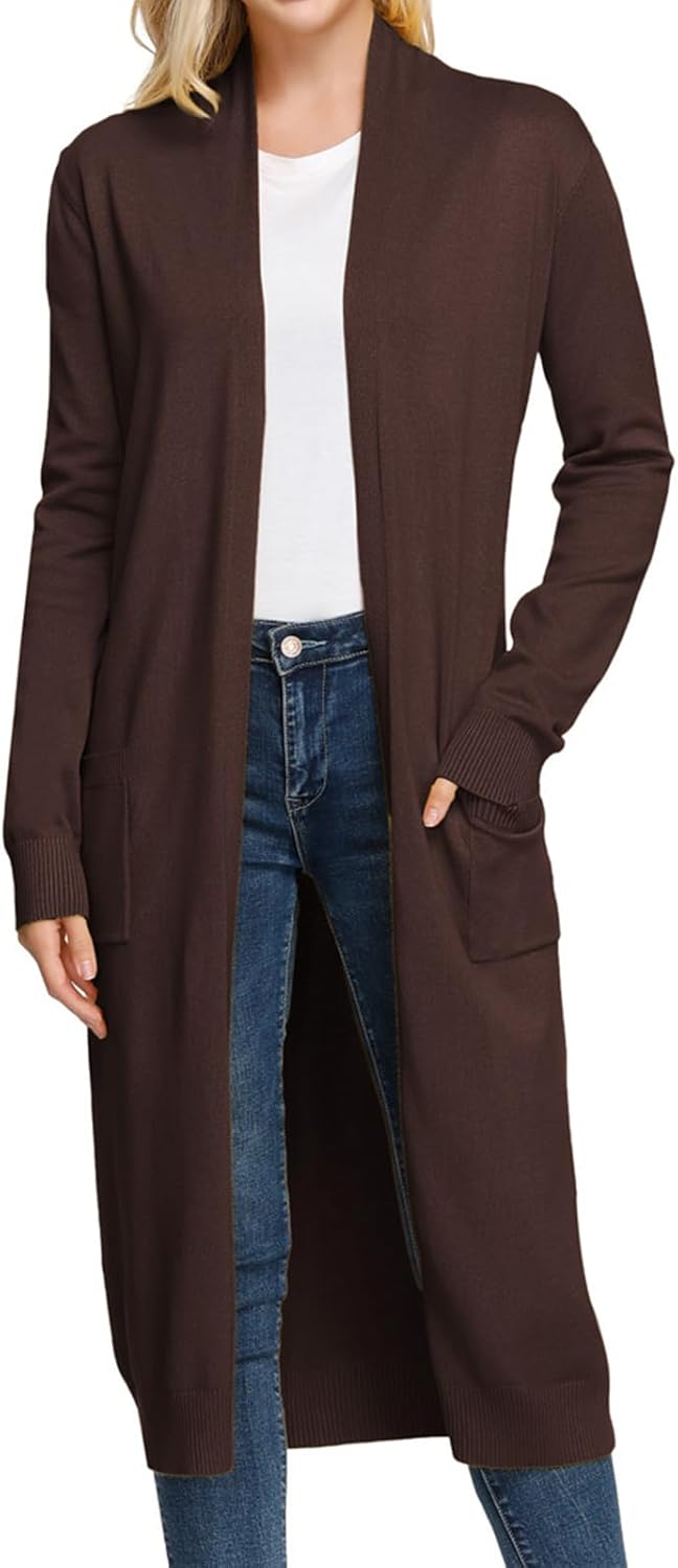 Essential Solid Open Front Maxi Long Knitted Cardigan Sweater