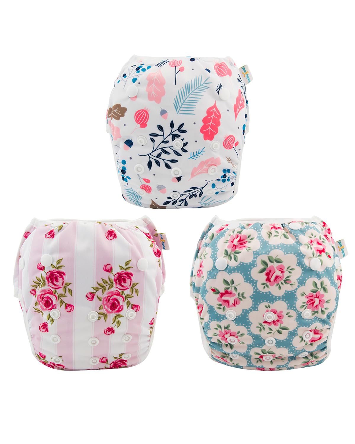 Babygoal 3 Pack Swim Diapers - Adjustable & Washable - Ideal for Swimming - Flower Design