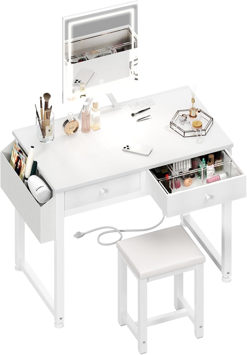Lufeiya 32 Makeup Vanity Desk Set - Mirror, Light, Power Outlet