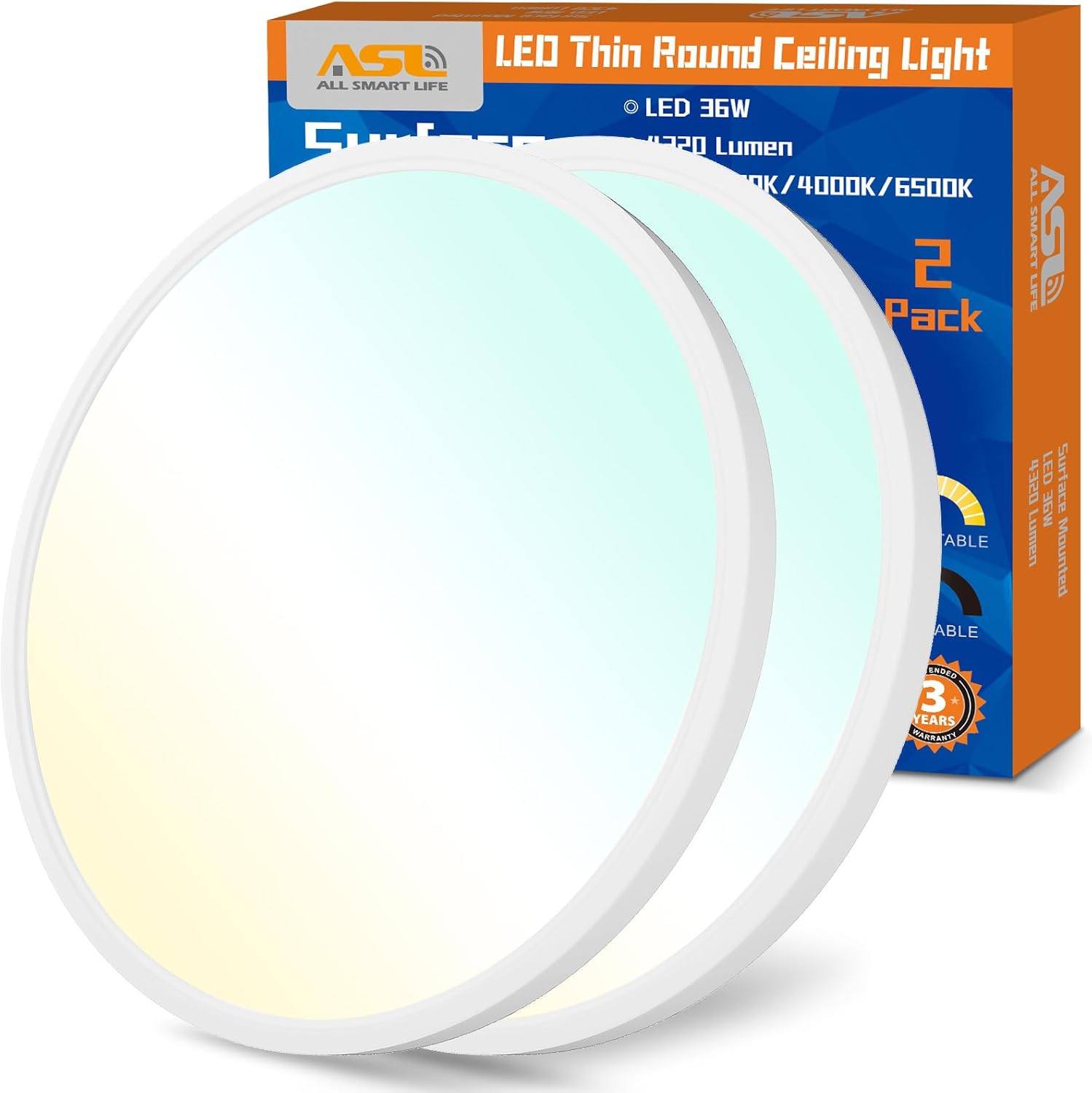 Allsmartlife 15.8 inch Dimmable LED Flush Mount Ceiling Light 2 Pack