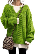 Women's Chunky V Neck Cable Knit Sweater - Loose Winter Pullover