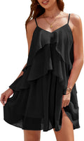 Women's Cocktail Ruffle Tiered Chiffon Mini Dress - Flowy Black