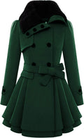 Women's Faux Fur Lapel Double-Breasted Wool Trench Coat - Warm Shape