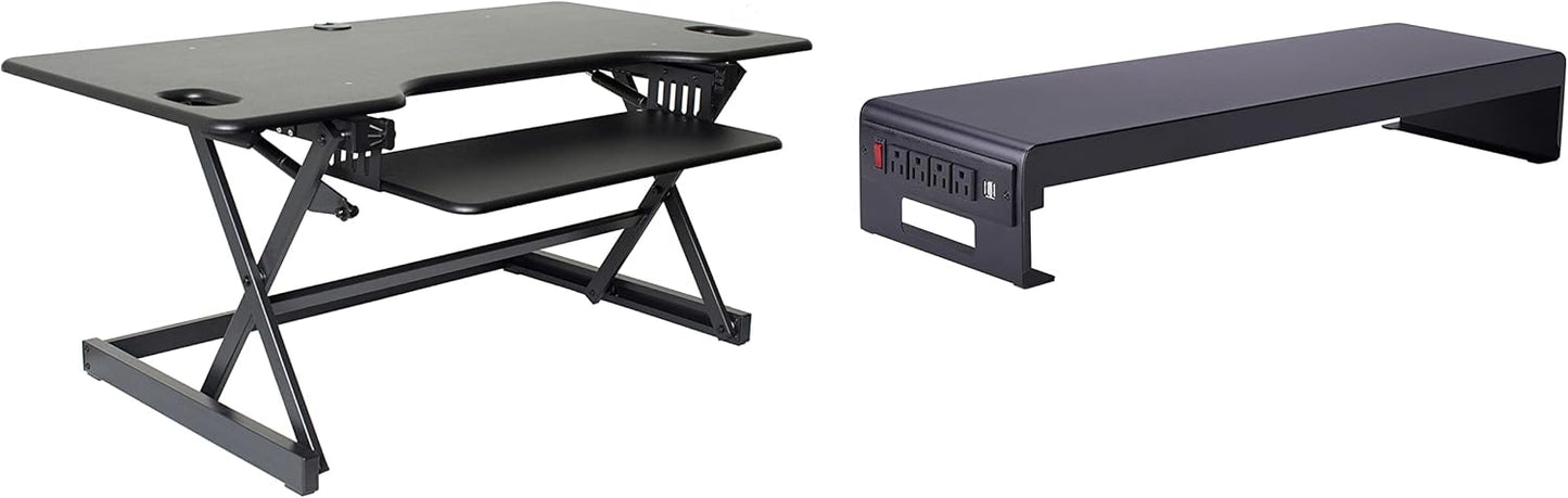 Rocelco 46in Large Height Adjustable Standing Desk Converter Bundle